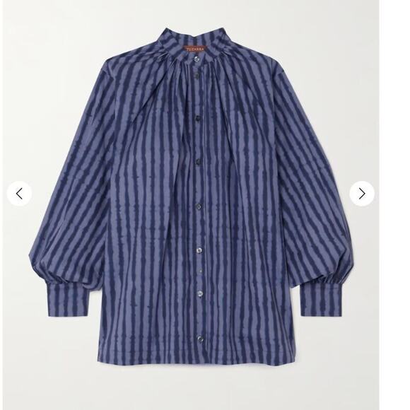 NEW ALTUZARRA Sz XL Teresa Striped Cotton Blend Poplin Button Front Shirt - Picture 1 of 12